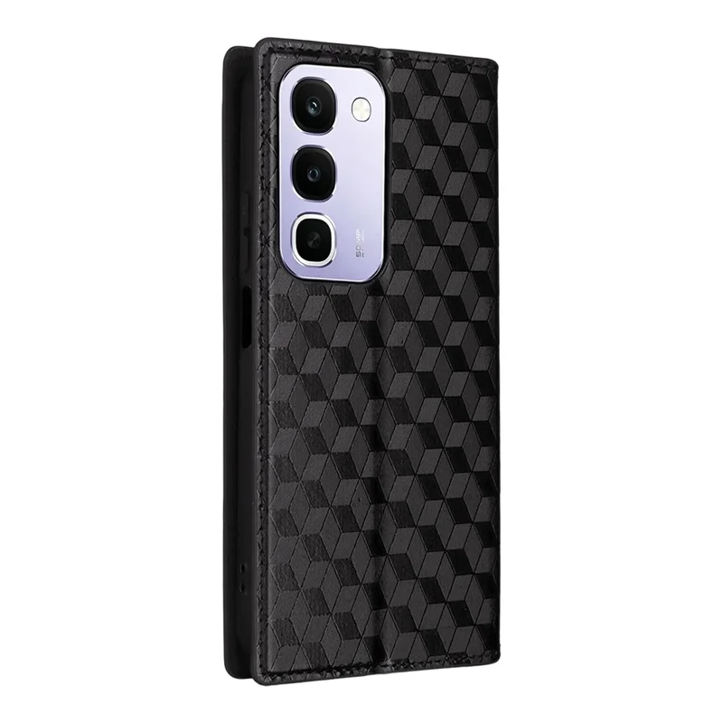 Case for Realme C100 4G / C100i 4G / C100x 4G Wallet Rhombus Imprinted PU Leather Phone Cover - Black