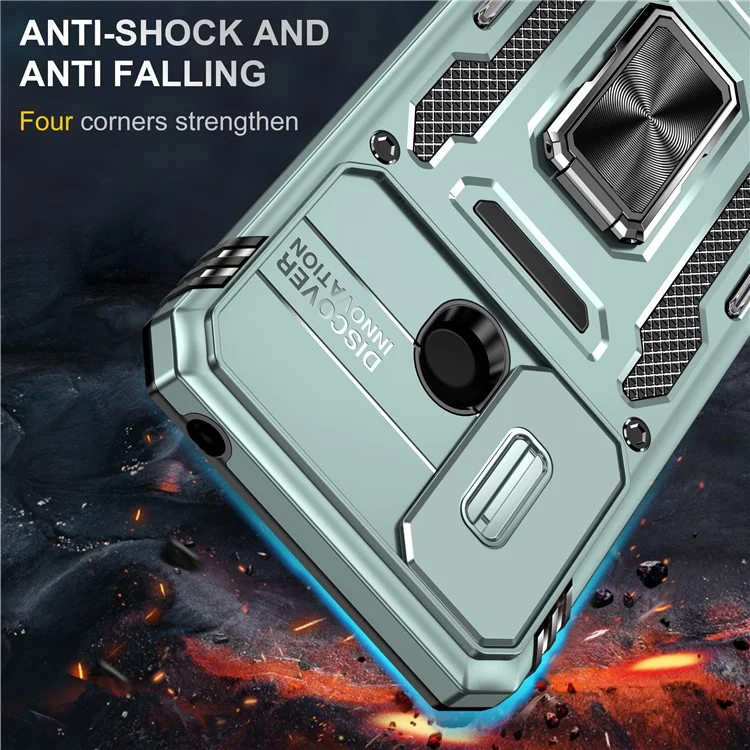 Armor Series for Xiaomi Redmi 9C / 9C NFC / 10A Shockproof Cellphone Shell, Slide Camera Protector Kickstand Phone Case PC + TPU Protective Cover - Green