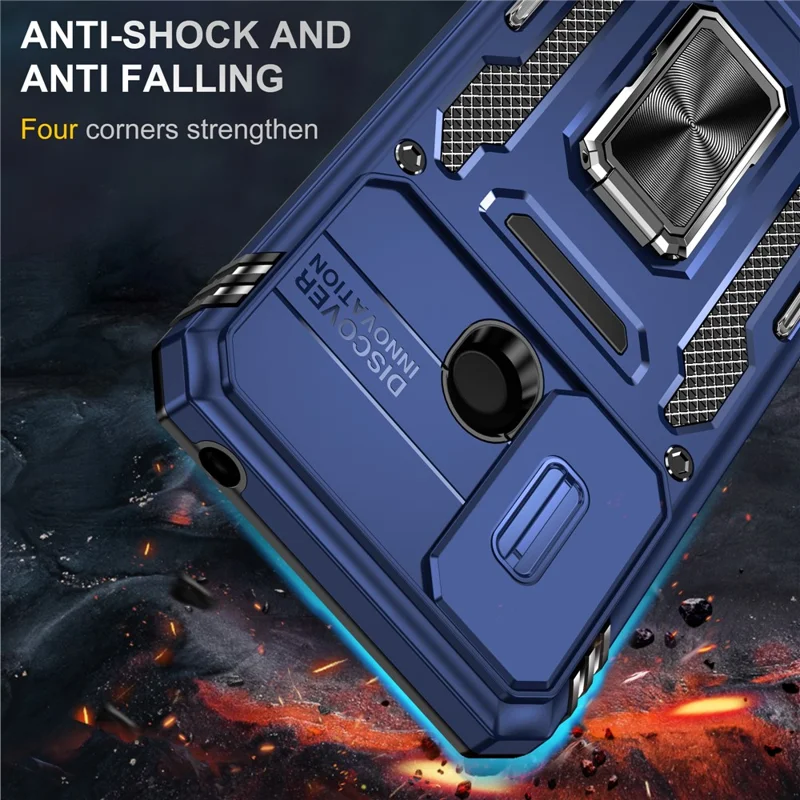 Armor Series for Xiaomi Redmi 9C / 9C NFC / 10A Shockproof Cellphone Shell, Slide Camera Protector Kickstand Phone Case PC + TPU Protective Cover - Navy Blue