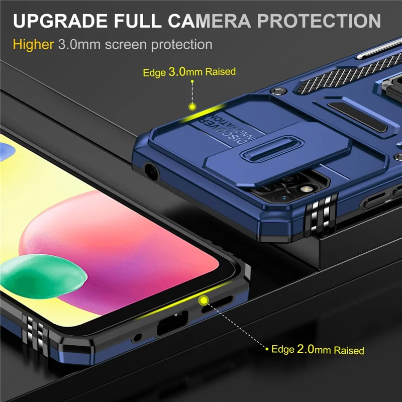 Armor Series for Xiaomi Redmi 9C / 9C NFC / 10A Shockproof Cellphone Shell, Slide Camera Protector Kickstand Phone Case PC + TPU Protective Cover - Navy Blue