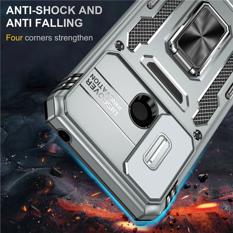 Armor Series for Xiaomi Redmi 9C / 9C NFC / 10A Shockproof Cellphone Shell, Slide Camera Protector Kickstand Phone Case PC + TPU Protective Cover - Grey