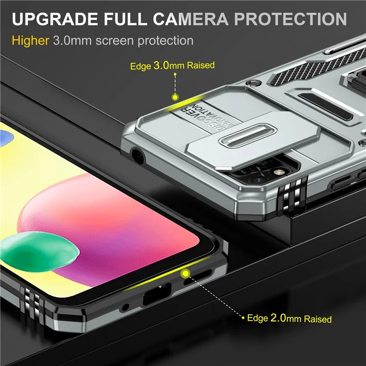 Armor Series for Xiaomi Redmi 9C / 9C NFC / 10A Shockproof Cellphone Shell, Slide Camera Protector Kickstand Phone Case PC + TPU Protective Cover - Grey
