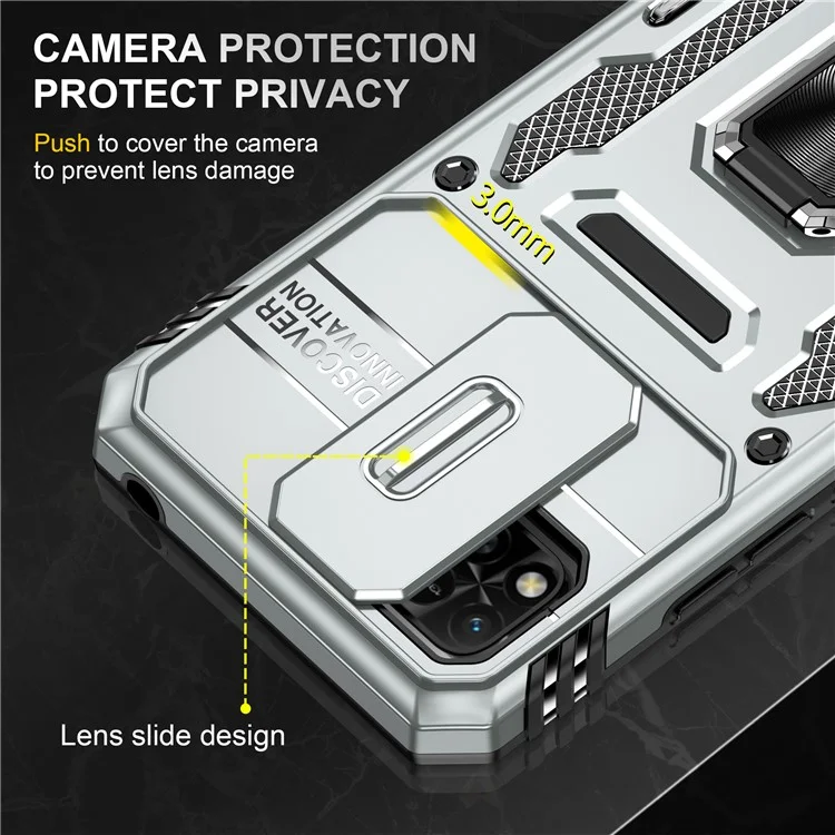 Armor Series for Xiaomi Redmi 9C / 9C NFC / 10A Shockproof Cellphone Shell, Slide Camera Protector Kickstand Phone Case PC + TPU Protective Cover - Grey