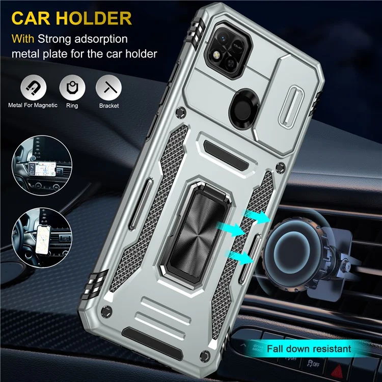 Armor Series for Xiaomi Redmi 9C / 9C NFC / 10A Shockproof Cellphone Shell, Slide Camera Protector Kickstand Phone Case PC + TPU Protective Cover - Grey