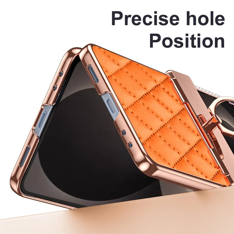 Capa para Samsung Galaxy Z Flip8 com Cristais, Pele + PC, Capa para Telemóvel com Design em Losango e Película de Vidro Temperado - Laranja