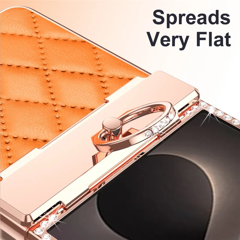 Capa para Samsung Galaxy Z Flip8 com Cristais, Pele + PC, Capa para Telemóvel com Design em Losango e Película de Vidro Temperado - Laranja