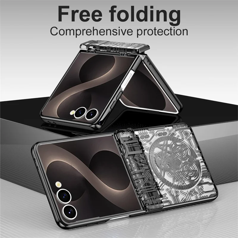 Capa para Samsung Galaxy Z Flip8 Modelo Mechanical Legend com Revestimento Electrolítico em PC com Película Traseira - Preto