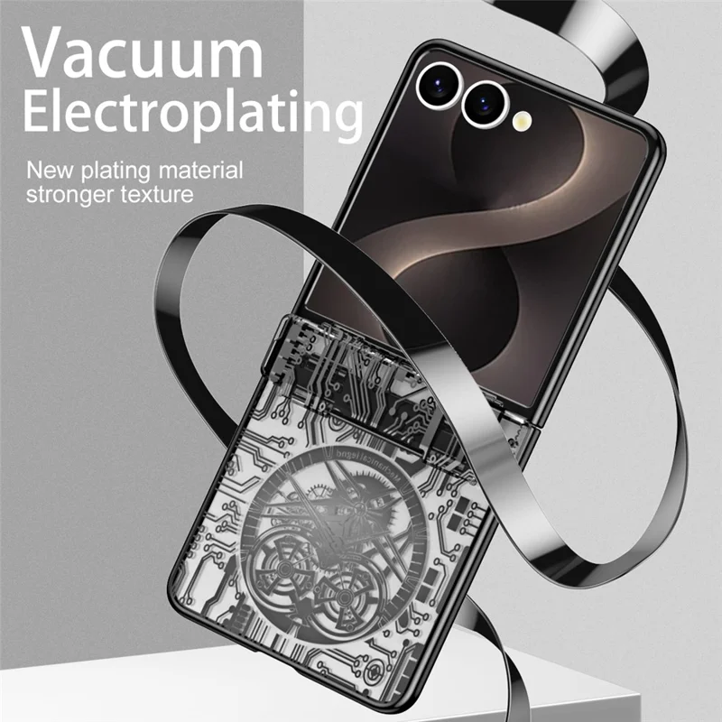 Capa para Samsung Galaxy Z Flip8 Modelo Mechanical Legend com Revestimento Electrolítico em PC com Película Traseira - Preto