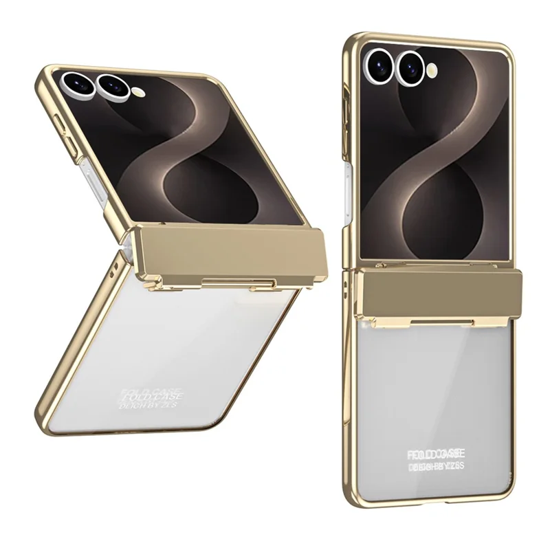 Capa para Telemóvel Dobrável PC com Galvanização para Samsung Galaxy Z Flip8, Inclui Protetor de Ecrã - Dourado Champânio