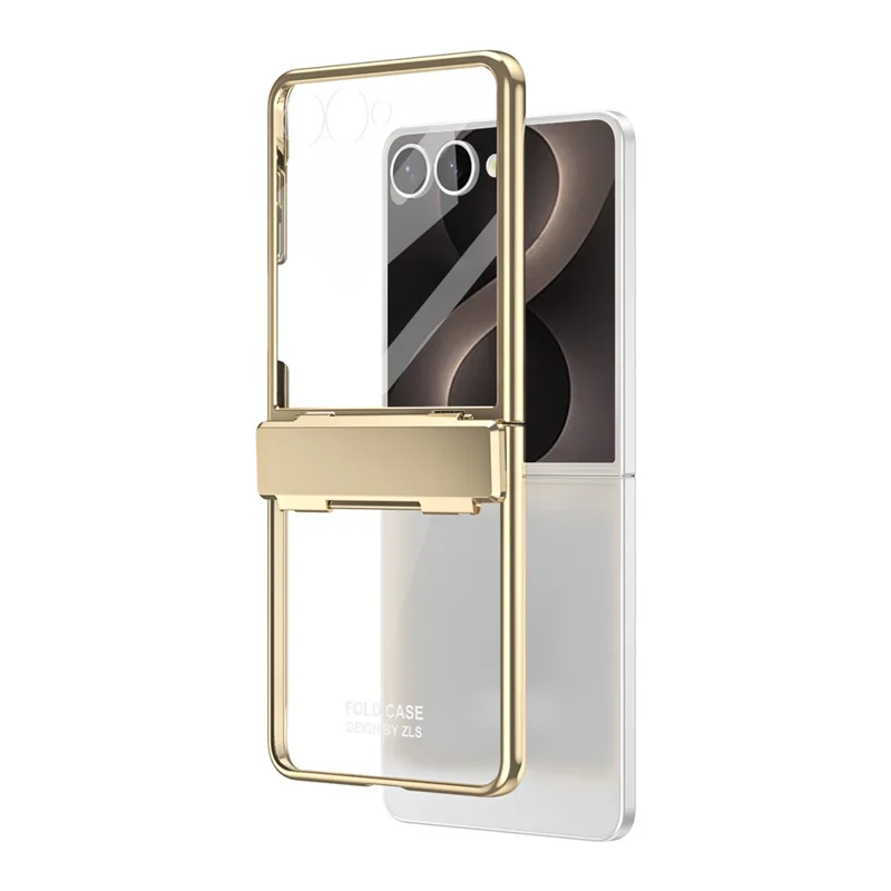 Capa para Telemóvel Dobrável PC com Galvanização para Samsung Galaxy Z Flip8, Inclui Protetor de Ecrã - Dourado Champânio