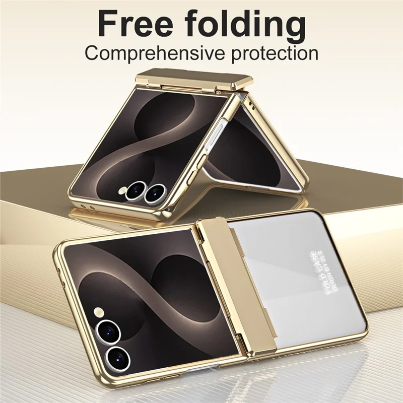 Capa para Telemóvel Dobrável PC com Galvanização para Samsung Galaxy Z Flip8, Inclui Protetor de Ecrã - Dourado Champânio