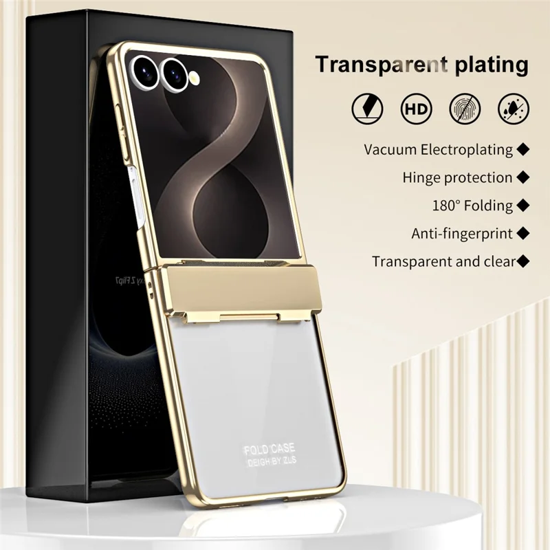 Capa para Telemóvel Dobrável PC com Galvanização para Samsung Galaxy Z Flip8, Inclui Protetor de Ecrã - Dourado Champânio