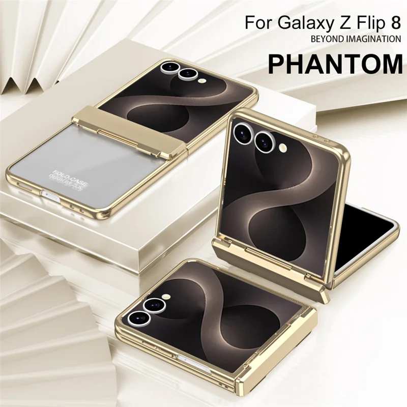 Capa para Telemóvel Dobrável PC com Galvanização para Samsung Galaxy Z Flip8, Inclui Protetor de Ecrã - Dourado Champânio
