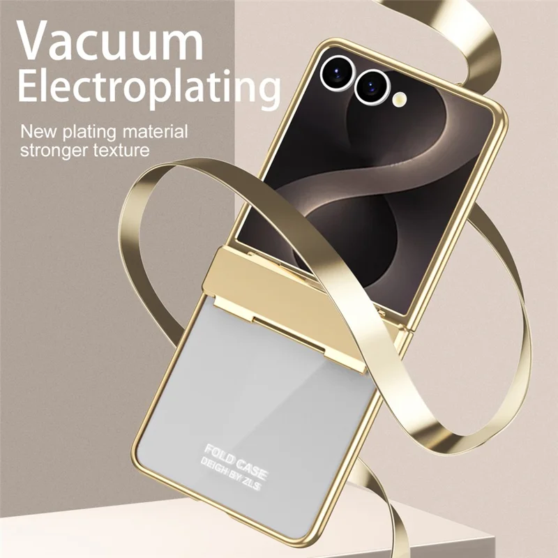 Capa para Telemóvel Dobrável PC com Galvanização para Samsung Galaxy Z Flip8, Inclui Protetor de Ecrã - Dourado Champânio