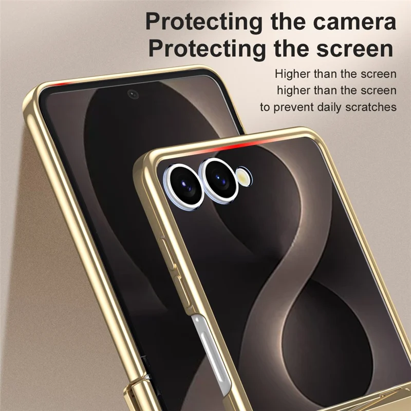 Capa para Telemóvel Dobrável PC com Galvanização para Samsung Galaxy Z Flip8, Inclui Protetor de Ecrã - Dourado Champânio