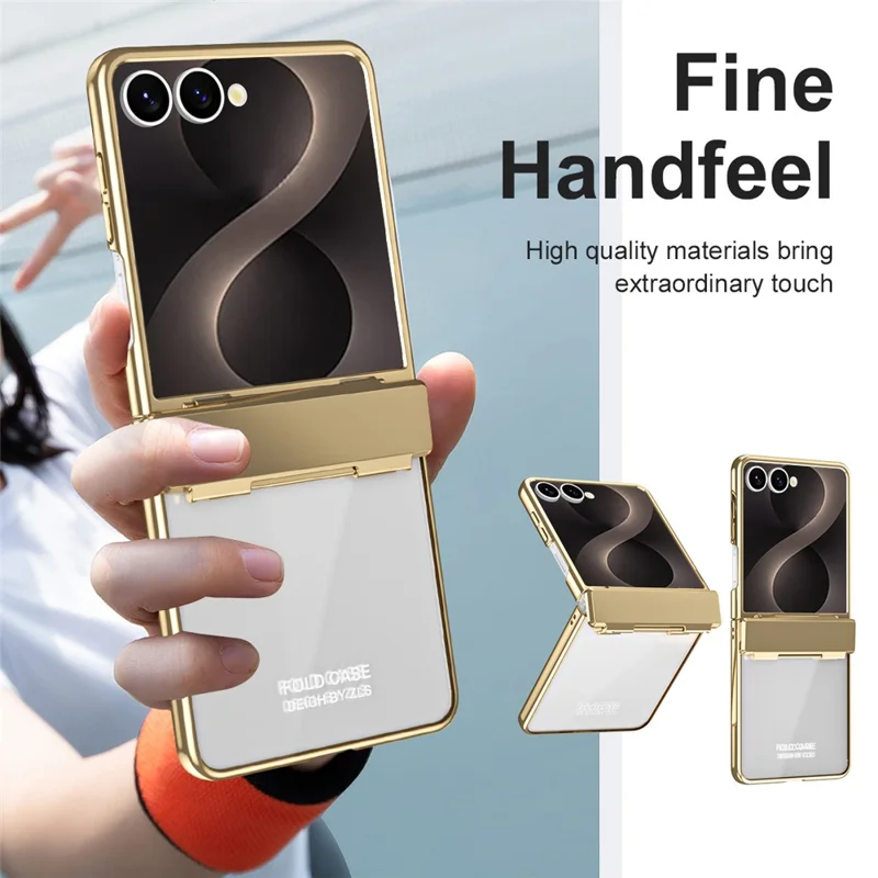 Capa para Telemóvel Dobrável PC com Galvanização para Samsung Galaxy Z Flip8, Inclui Protetor de Ecrã - Dourado Champânio