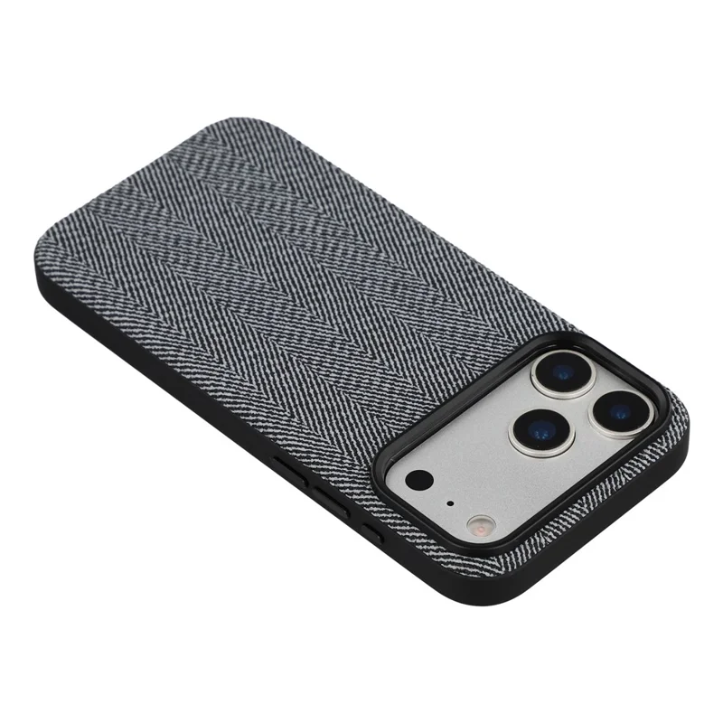 X-LEVEL For iPhone 17 Pro Case Herringbone Pattern Leather + PC + TPU Phone Back Cover - Black