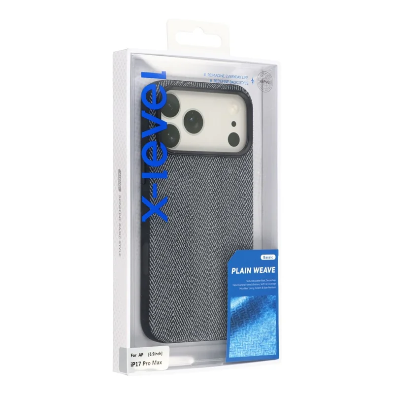 X-LEVEL For iPhone 17 Pro Case Herringbone Pattern Leather + PC + TPU Phone Back Cover - Black