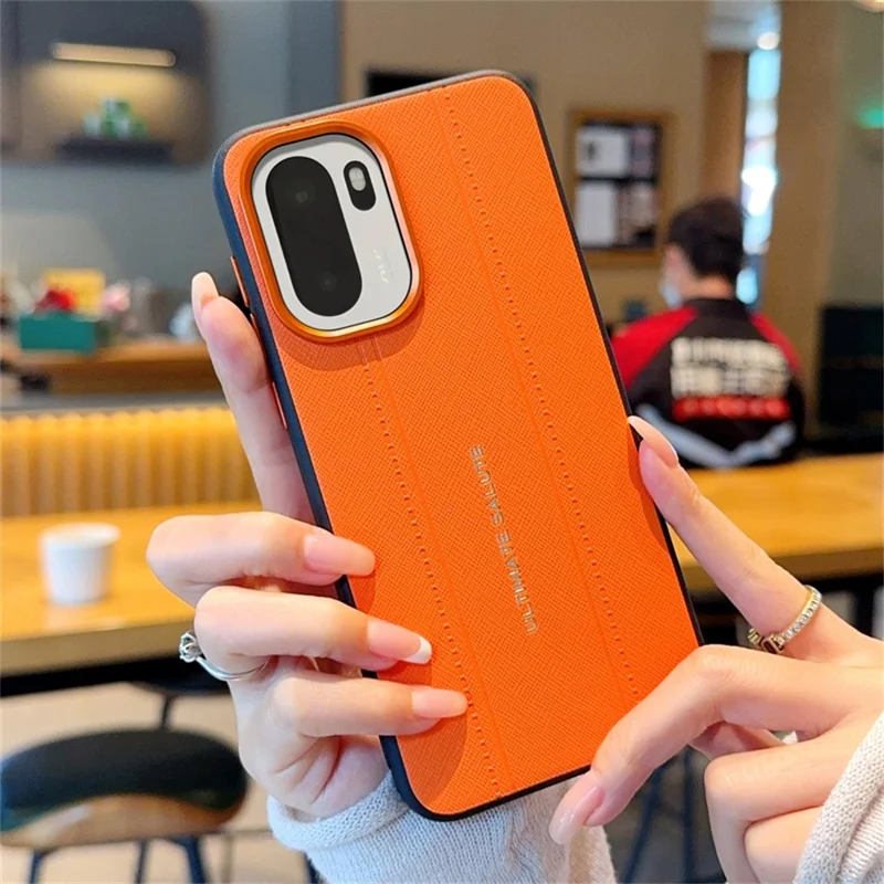 For OnePlus Ace 6 5G / 15R 5G Case Leather Texture PC + TPU Anti-slip Phone Protective Cover - Orange
