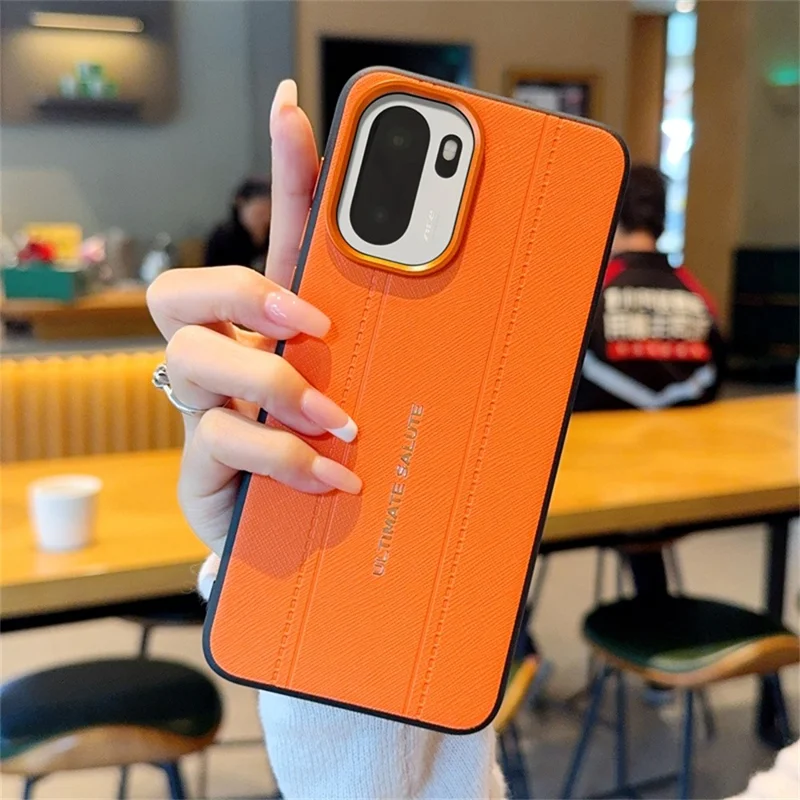 For OnePlus Ace 6 5G / 15R 5G Case Leather Texture PC + TPU Anti-slip Phone Protective Cover - Orange