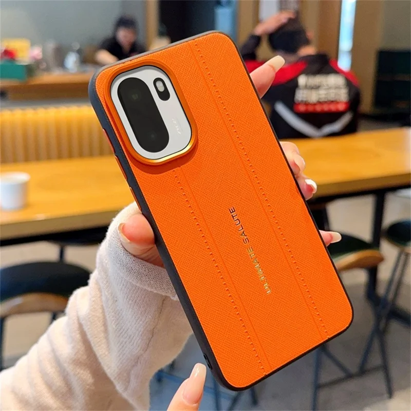 For OnePlus Ace 6 5G / 15R 5G Case Leather Texture PC + TPU Anti-slip Phone Protective Cover - Orange