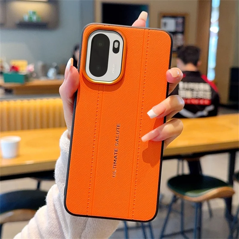 For OnePlus Ace 6 5G / 15R 5G Case Leather Texture PC + TPU Anti-slip Phone Protective Cover - Orange
