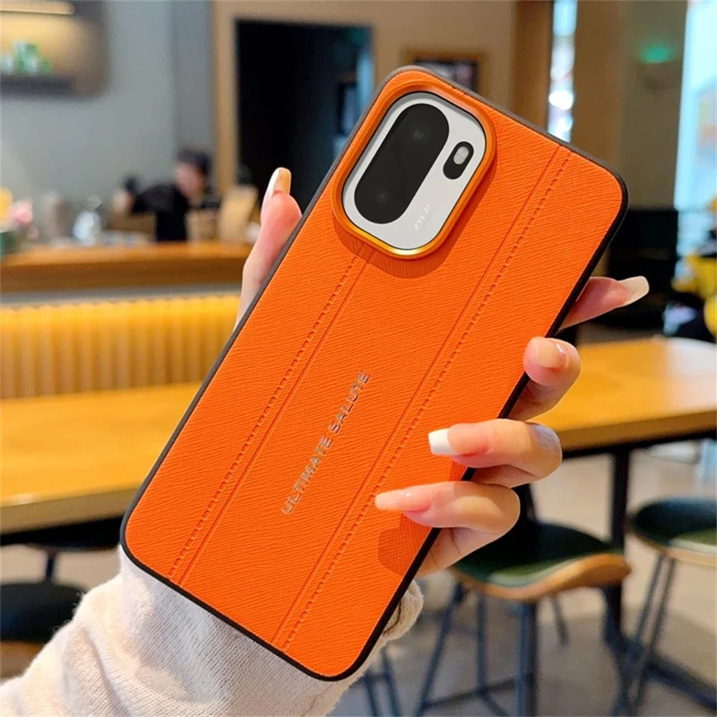 For OnePlus Ace 6 5G / 15R 5G Case Leather Texture PC + TPU Anti-slip Phone Protective Cover - Orange