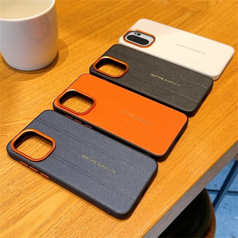 For OnePlus Ace 6 5G / 15R 5G Case Leather Texture PC + TPU Anti-slip Phone Protective Cover - Orange