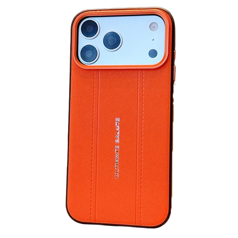 For iPhone 17 Pro Max Case Leather Texture PC + TPU Anti-slip Phone Protective Cover - Orange