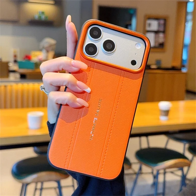 For iPhone 17 Pro Max Case Leather Texture PC + TPU Anti-slip Phone Protective Cover - Orange