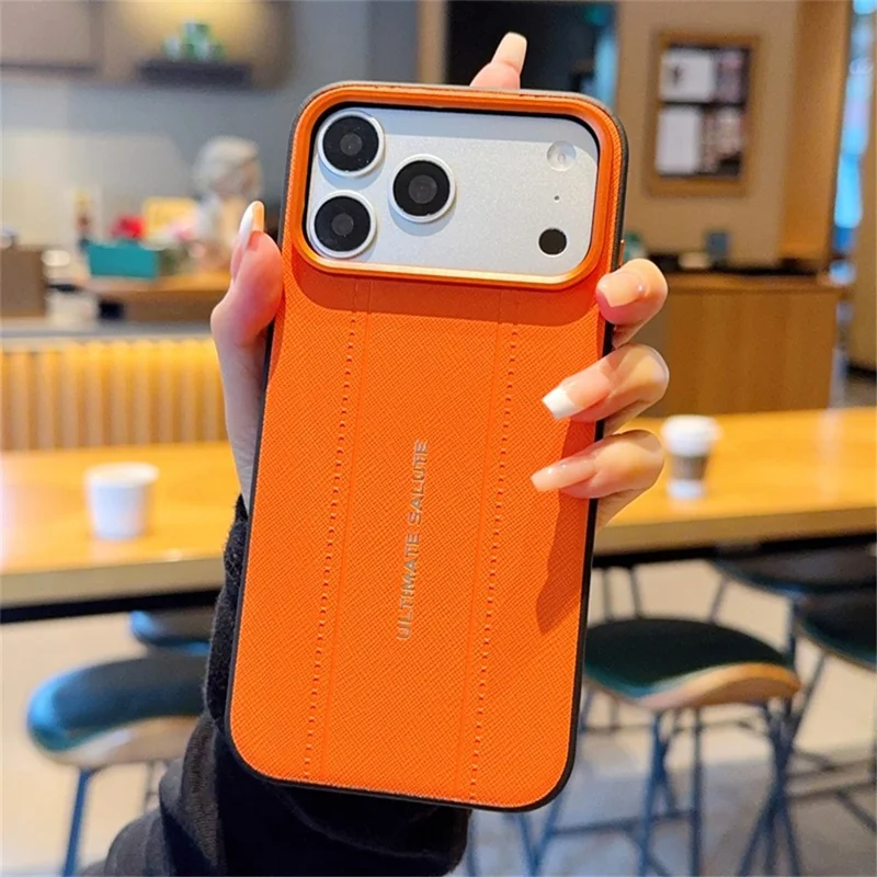 For iPhone 17 Pro Max Case Leather Texture PC + TPU Anti-slip Phone Protective Cover - Orange