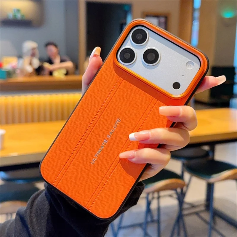 For iPhone 17 Pro Max Case Leather Texture PC + TPU Anti-slip Phone Protective Cover - Orange