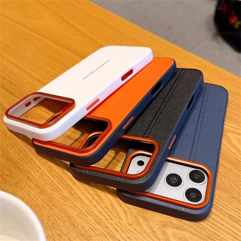 For iPhone 17 Pro Max Case Leather Texture PC + TPU Anti-slip Phone Protective Cover - Orange