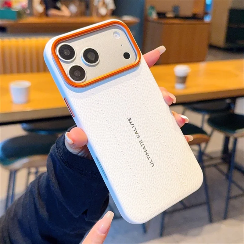 For iPhone 17 Pro Case Leather Texture PC + TPU Anti-slip Phone Protective Cover - White