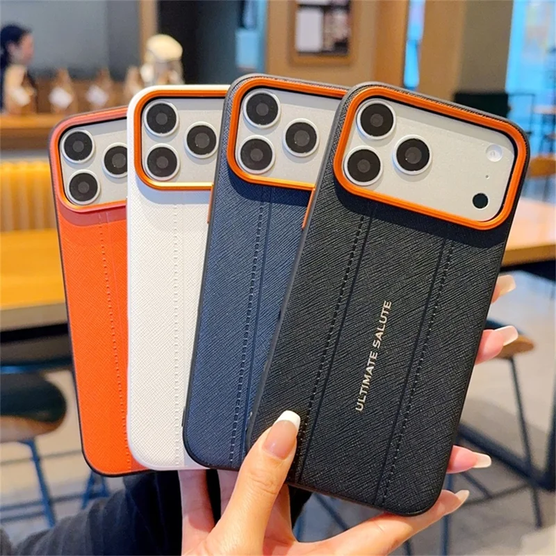 For iPhone 17 Pro Case Leather Texture PC + TPU Anti-slip Phone Protective Cover - White