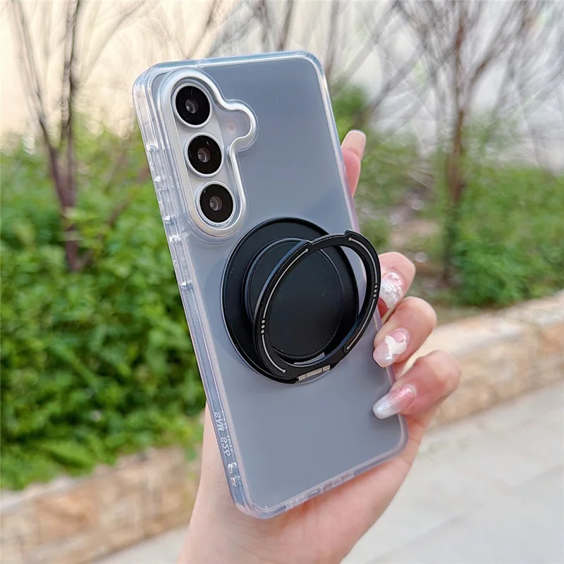 For Samsung Galaxy S26+ Case Rotating Ring Holder Kickstand TPU + Acrylic Shockproof Phone Cover - Grey