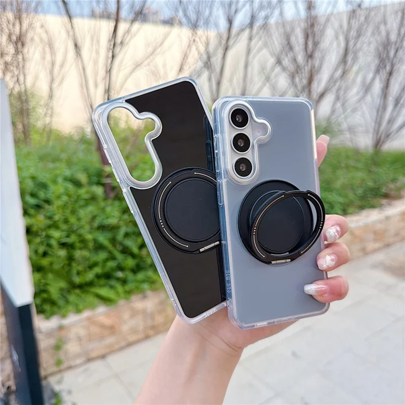 For Samsung Galaxy S26+ Case Rotating Ring Holder Kickstand TPU + Acrylic Shockproof Phone Cover - Grey