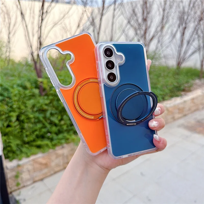 For Samsung Galaxy S26+ Case Rotating Ring Holder Kickstand TPU + Acrylic Shockproof Phone Cover - Grey