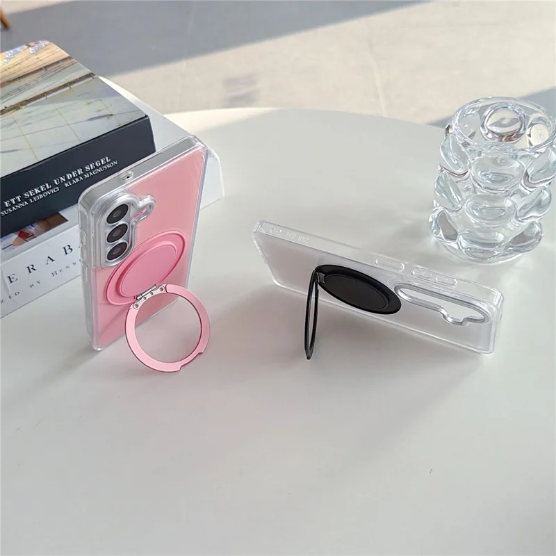 For Samsung Galaxy S26+ Case Rotating Ring Holder Kickstand TPU + Acrylic Shockproof Phone Cover - Grey
