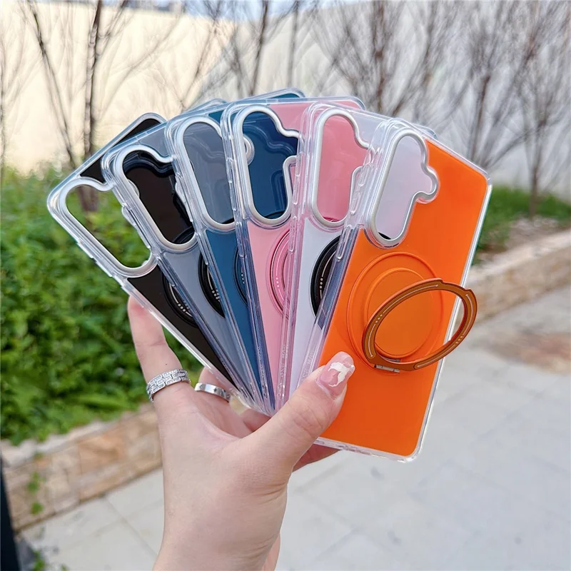 For Samsung Galaxy S26+ Case Rotating Ring Holder Kickstand TPU + Acrylic Shockproof Phone Cover - Grey