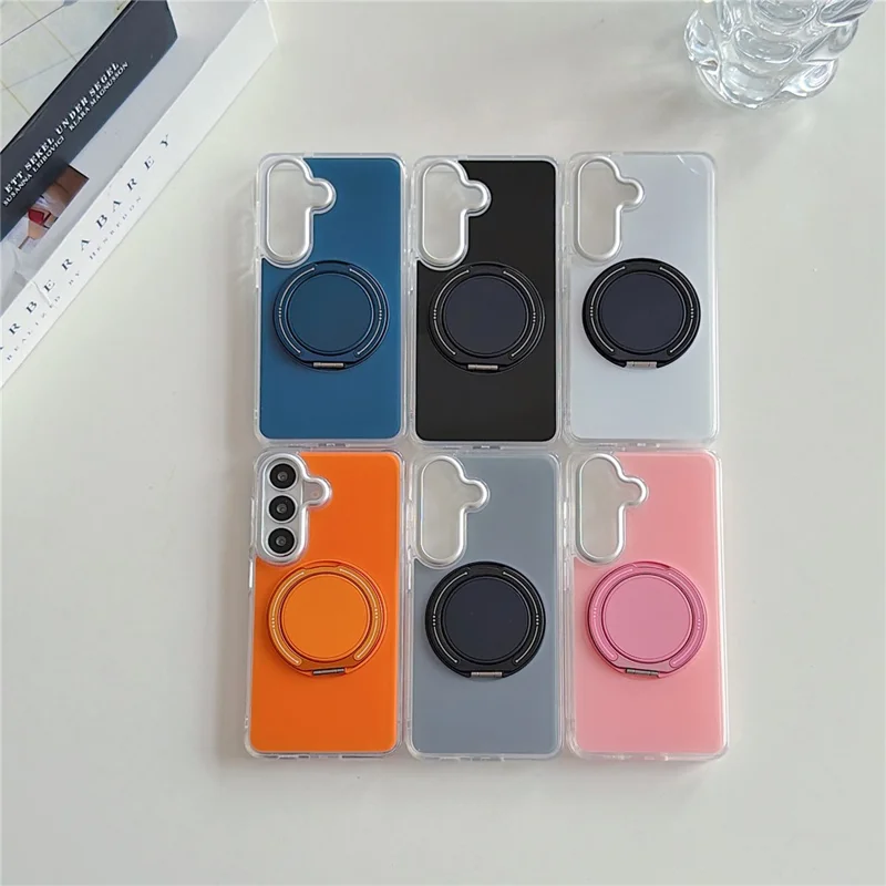 For Samsung Galaxy S26+ Case Rotating Ring Holder Kickstand TPU + Acrylic Shockproof Phone Cover - Grey