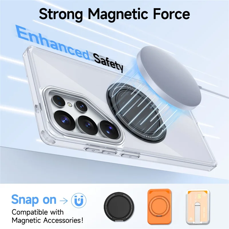 For Samsung Galaxy S25 Ultra Case Rotating Ring Holder Kickstand TPU + Acrylic Shockproof Phone Cover - White