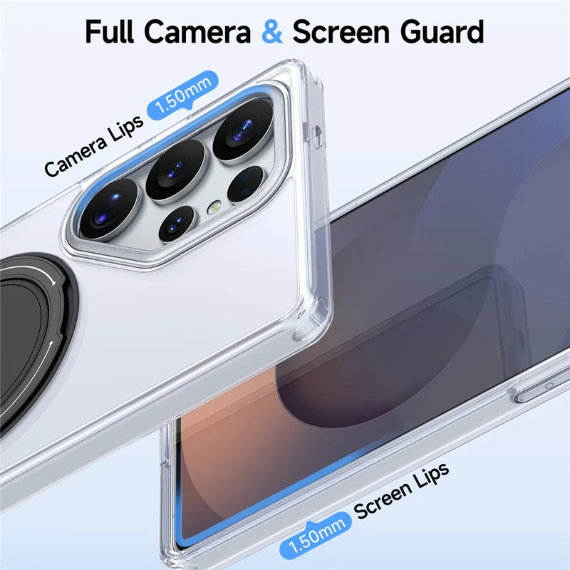 For Samsung Galaxy S25 Ultra Case Rotating Ring Holder Kickstand TPU + Acrylic Shockproof Phone Cover - White
