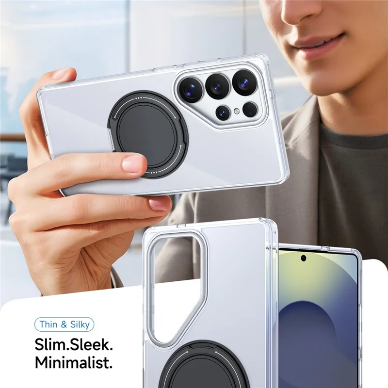 For Samsung Galaxy S25 Ultra Case Rotating Ring Holder Kickstand TPU + Acrylic Shockproof Phone Cover - White