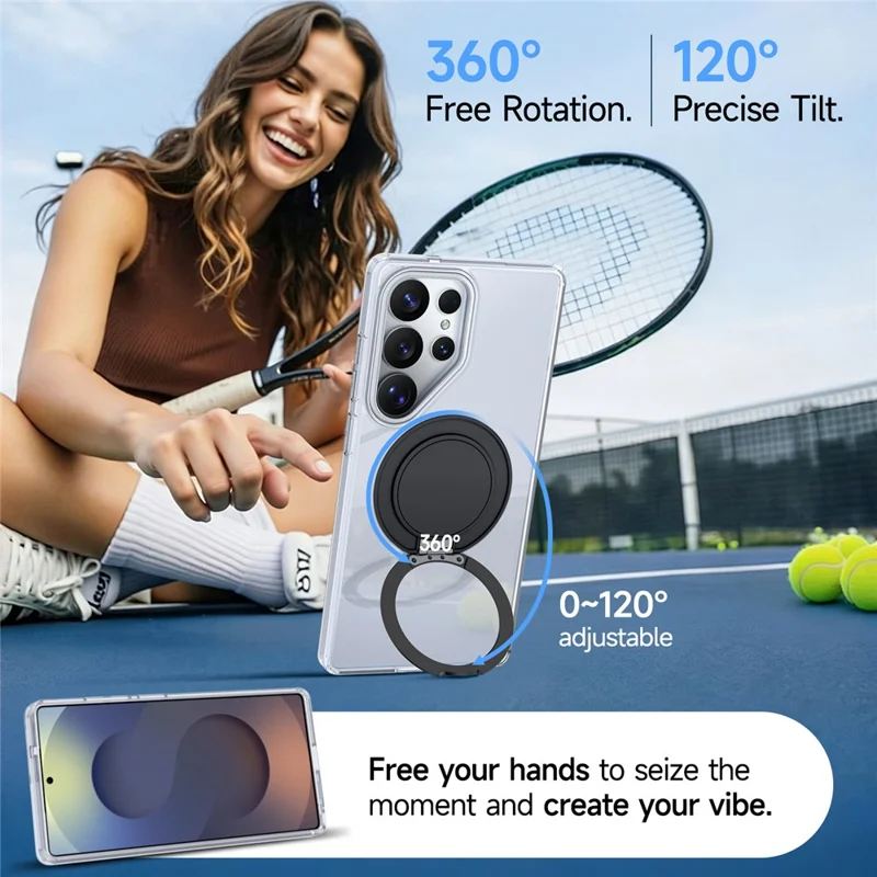 For Samsung Galaxy S25 Ultra Case Rotating Ring Holder Kickstand TPU + Acrylic Shockproof Phone Cover - White