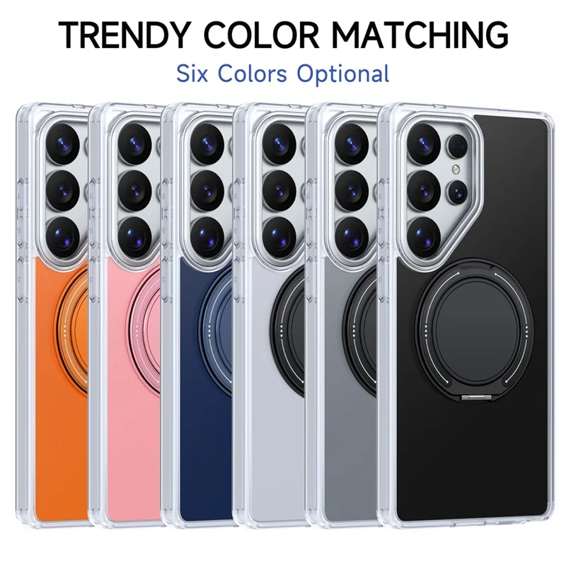 For Samsung Galaxy S25 Ultra Case Rotating Ring Holder Kickstand TPU + Acrylic Shockproof Phone Cover - White