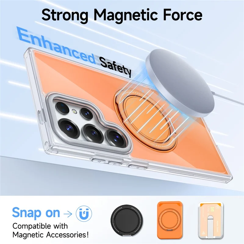 For Samsung Galaxy S24 Ultra Case Rotating Ring Holder Kickstand TPU + Acrylic Shockproof Phone Cover - Orange