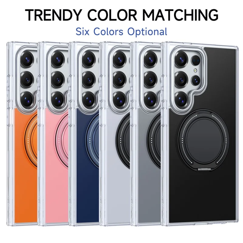 For Samsung Galaxy S24 Ultra Case Rotating Ring Holder Kickstand TPU + Acrylic Shockproof Phone Cover - Orange
