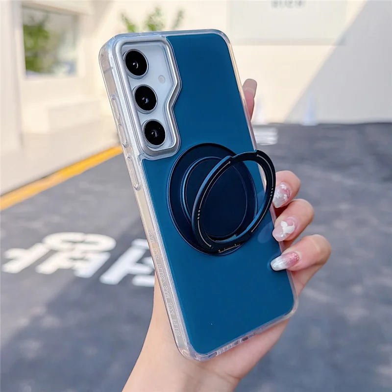 For Samsung Galaxy S25 / S24 Case Rotating Ring Holder Kickstand TPU + Acrylic Shockproof Phone Cover - Blue
