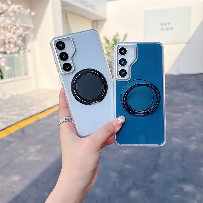 For Samsung Galaxy S25 / S24 Case Rotating Ring Holder Kickstand TPU + Acrylic Shockproof Phone Cover - Blue
